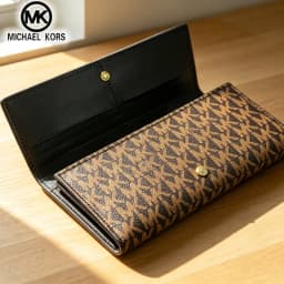 Michael Kors Women's Fashion and Leisure Long Wallet MK Classic Old Flower Letter Three Fold Multi Slot Wallet Card Bag