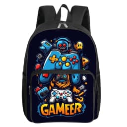 GamePad Pattern Square Front Pocket Backpack for Boy and Girls Best Gifts 2D Flat Cartoon SchoolBags for Children