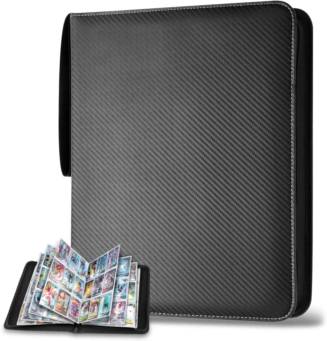 900 Pockets Card Binder Sleeves with Zipper, Double Sided Pockets Card Holder Carry Card Case for TCG CCG Card Storage(Black)