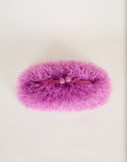 Women Kisslock Faux Fur Furry Clutch Bag Winter Warm Pouch Frame Clasp Bag with Chain Crossbody Dark Grey Red Yellow