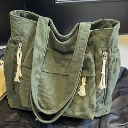 Women'S Large Capacity Corduroy Tote Bag Heavy-Duty Multi-Compartment Handbag Shoulder Bag with Fixed Strap & Zipper Closure