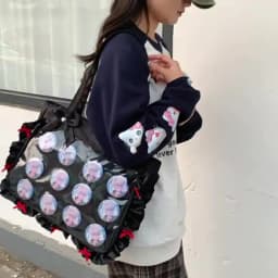 Japan Style Anime Messenger Bag Large Capacity Preppy Style Shoulder Bag with Bow Ribbon Women Handbag