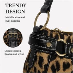 Y2K Leopard Print Underarm Shoulder Bag For Women Retro Buckle Splicing PU Leather Baguette Handbag Trendy Ladies Street Hobo Purse Daily Party