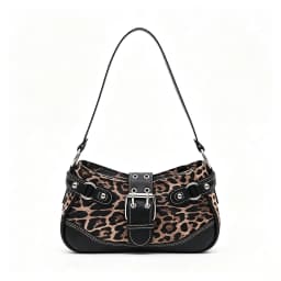 Y2K Leopard Print Underarm Shoulder Bag For Women Retro Buckle Splicing PU Leather Baguette Handbag Trendy Ladies Street Hobo Purse Daily Party