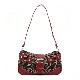 Y2K Leopard Print Underarm Shoulder Bag For Women Retro Buckle Splicing PU Leather Baguette Handbag Trendy Ladies Street Hobo Purse Daily Party