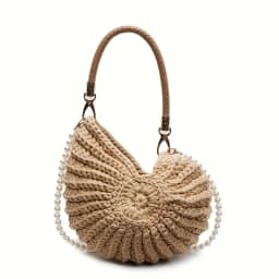 Handwoven Shell Handbag with Pearl Chain Strap, Large Capacity Boho Beach Bag for Women, Beige Summer Vacation Tote Bag, Ideal f