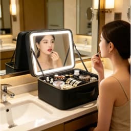 Portable LED Makeup Bag with Mirror Large Size Travel Cosmetic Case Multifunctional Beauty Organizer for Ladies