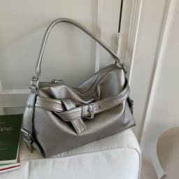 Large Capacity Soft Leather Tote Bag Fashion Belt Buckle Handbag New Shoulder Messenger Bag Retro Hot Girl Motorcycle Bag