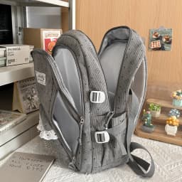Women's Gray Corduroy Backpack Star Pattern Lace Plush Bear Charm Multi Pocket Adjustable Strap Casual Daily School Bag 2026