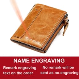 Genuine Leather RFID Wallet for Women Short Style Name Engraving Card Holder Retro Male Coin Pocket Double Zipper Unisex Wallet