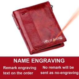 Genuine Leather RFID Wallet for Women Short Style Name Engraving Card Holder Retro Male Coin Pocket Double Zipper Unisex Wallet