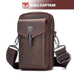 BULLCAPTAIN Crazy Horse Skin Men's Wearing Belt Phone Waist Bag Top Layer Cowhide Single Shoulder Crossbody Phone Bag