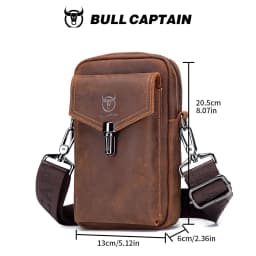 BULLCAPTAIN Crazy Horse Skin Men's Wearing Belt Phone Waist Bag Top Layer Cowhide Single Shoulder Crossbody Phone Bag