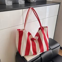 Large Capcity Korean Style Stripe Canvas Tote Bag Female Casual Simple Shoulder Bags Shopping Handbag Daily Totes Bag