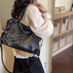 Rivet Punk Large Capacity Handbags Top Quality Sturdy Soft Leather Casual Tote Bag Shoulder Crossbody Bags Daily Commute Travel