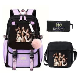 New Katseye Backpack 3pcs Set High Quality Zipper Rucksack Women Men Casual Mochilas College Student School Bag for Teenager