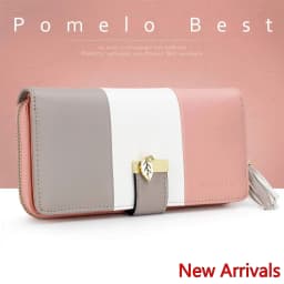 Pomelo Best Tri‑Color Women's Wallet PU Leather Long Zipper RFID Blocking Large Capacity 9 Card Slots Tassel Pendant Fits Phone
