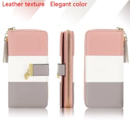 Pomelo Best Tri‑Color Women's Wallet PU Leather Long Zipper RFID Blocking Large Capacity 9 Card Slots Tassel Pendant Fits Phone