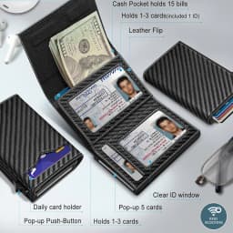 Carbon Fiber Microfiber Leather Pop Up Wallet For Men, RFID Blocking Credit Card Holder With Clear ID Window Cash Pocket