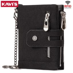 KAVIS RFID Genuine Cowhide Leather Wallet With Coin Pocket For Men Money Card Holder Purse Short Casual Zipper Bifold