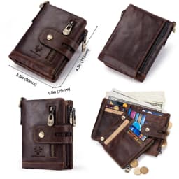 KAVIS RFID Genuine Cowhide Leather Wallet With Coin Pocket For Men Money Card Holder Purse Short Casual Zipper Bifold
