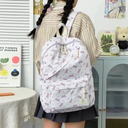 High Aesthetic Bow Flower Print Three Piece Backpack Set Nylon Lightweight Large Capacity Girls Backpack Campus Student Backpack