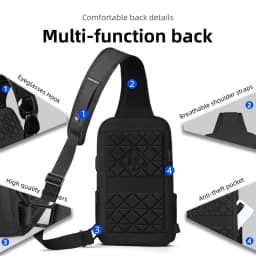HK Anti-theft Men's Shoulder Bag Waterproof Chest Crossbody Bag with USB Oxford Leisure Satchel Multi-Pockets Sling Bag for Male