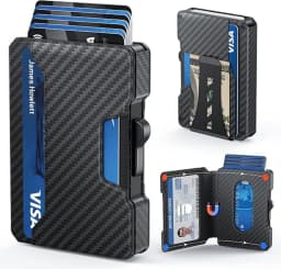 Wallet for Men, Pop Up RFID Blocking Aluminum Credit Card Holder | Holds 9-13 Cards, Built-in Money Clip & ID Window