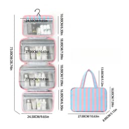 Striped hook-style makeup bag with four compartments, striped travel business trip large-capacity foldable toiletry bag, multifu