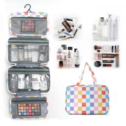 Striped hook-style makeup bag with four compartments, striped travel business trip large-capacity foldable toiletry bag, multifu