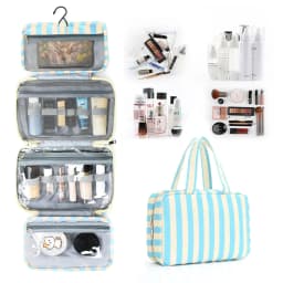 Striped hook-style makeup bag with four compartments, striped travel business trip large-capacity foldable toiletry bag, multifu