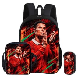 3Pcs Set Backpack Ronaldo child Mochila Shoulder Bag Pencil Bags Bookbag CR Football Star Rucksack Football Sport Schoolbag Gift