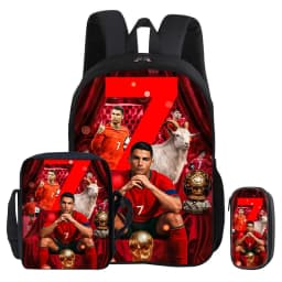 3Pcs Set Backpack Ronaldo child Mochila Shoulder Bag Pencil Bags Bookbag CR Football Star Rucksack Football Sport Schoolbag Gift
