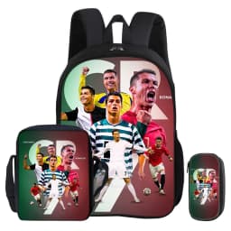 3Pcs Set Backpack Ronaldo child Mochila Shoulder Bag Pencil Bags Bookbag CR Football Star Rucksack Football Sport Schoolbag Gift