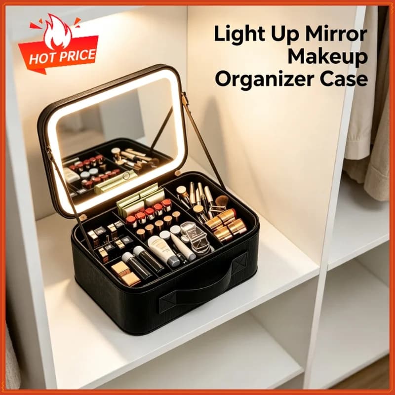 Smart LED Cosmetic Case With Mirror Travel Makeup Bag Large Capacity Female Beautician Skincare Product Makeup Case For Women