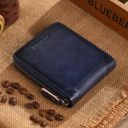 Wallet for Men Genuine Leather Zipper Wallet, Change Card Bag, All-in-One Wallet, Trendy Short Clip for Men