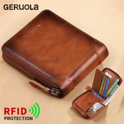 Wallet for Men Genuine Leather Zipper Wallet, Change Card Bag, All-in-One Wallet, Trendy Short Clip for Men