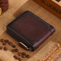 Wallet for Men Genuine Leather Zipper Wallet, Change Card Bag, All-in-One Wallet, Trendy Short Clip for Men