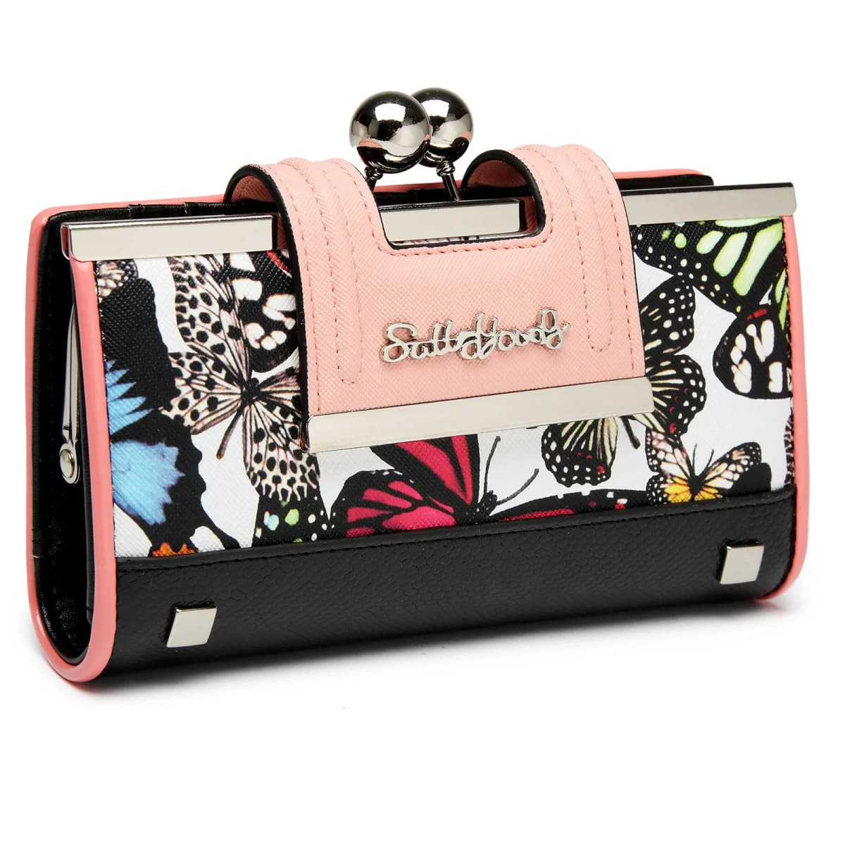 Chic Women’s Long Wallet with Vivid butterfly Floral Print, Durable PU Leather, Gold Kiss-Lock, Multiple Card Slots, Bill Sectio