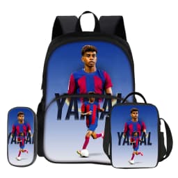 3 Pcs set with Front Pocket Backpack Football Star with Thermal Insulated Lunch Tote Purse Pencil Case L-Lamin Yamal Rucksack