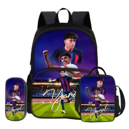3 Pcs set with Front Pocket Backpack Football Star with Thermal Insulated Lunch Tote Purse Pencil Case L-Lamin Yamal Rucksack