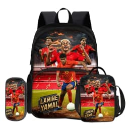 3 Pcs set with Front Pocket Backpack Football Star with Thermal Insulated Lunch Tote Purse Pencil Case L-Lamin Yamal Rucksack