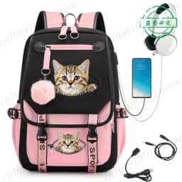 Cat Kawaii Graphic Anime Backpacks Children Girl Pink Schoolbag Student Back To School Mochila School Backpack Usb School Bag