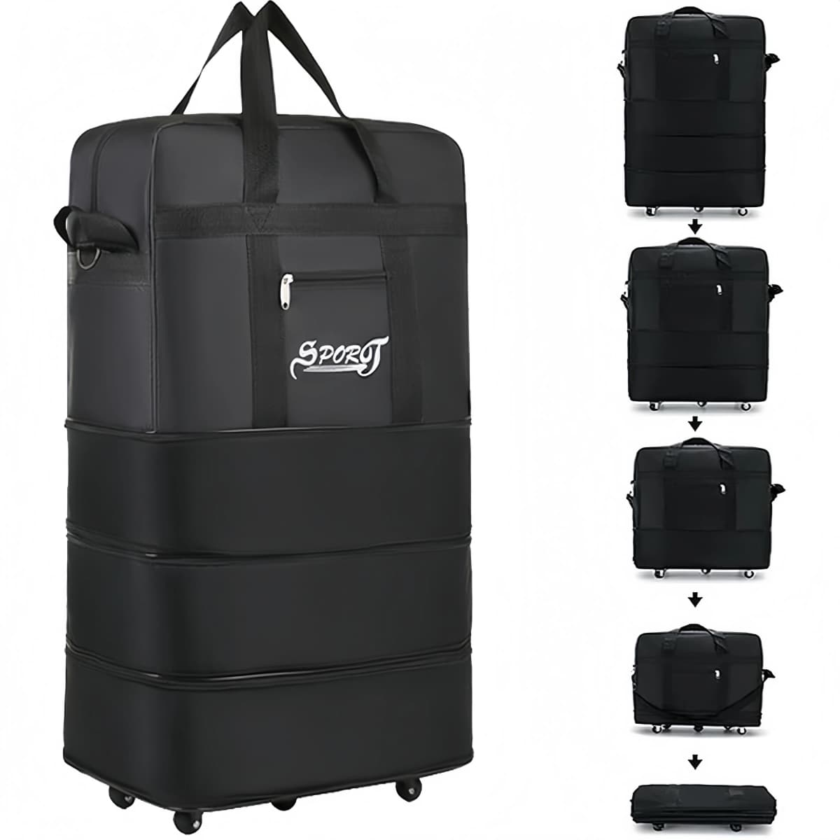 Expandable Rolling Duffel Bag Suitcases with Wheels, Foldable Luggage Bag | Sturdy Handle, Durable Fabric, Rolling Travel Bag Duffel Bag for Men Women