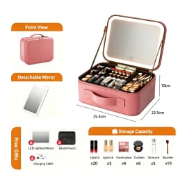 3 Color Train Case Mirror, White Portable Makeup Case Waterproof Organizer with Adjustable Dividers, Cosmetics Storage Case Gift