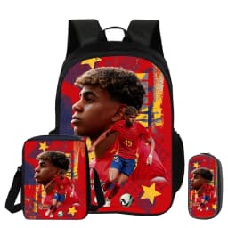 3Pcs Set Backpack Shoulder Bag Pencil Bags Bookbag child Mochila Sports Schoolbag Kids Gift L-Lamin Yamal Football Star Rucksack