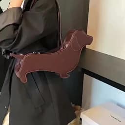 Three-dimensional Dachshund Shoulder Bag PU Leather Retro Handbag Design Underarm Bag For Women Trend Commut Bag