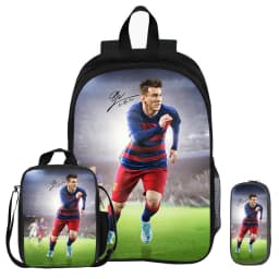 3Pcs Set Backpack M-Messi School Football Star with Lunch bag Sports Knapsack child Rucksack Pencil Bags Bookbag Kids Gift