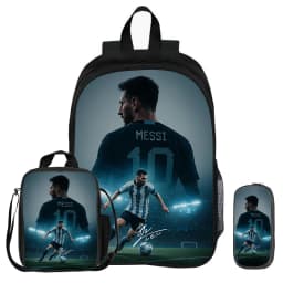 3Pcs Set Backpack M-Messi School Football Star with Lunch bag Sports Knapsack child Rucksack Pencil Bags Bookbag Kids Gift