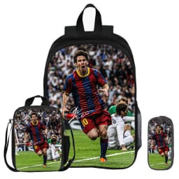 3Pcs Set Backpack M-Messi School Football Star with Lunch bag Sports Knapsack child Rucksack Pencil Bags Bookbag Kids Gift